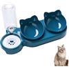 Generico Set di Ciotole per Gatti 3 in 1 Ciotole Doppie per Gatti con Bottiglia d'Acqua da 500 ml Piatti rialzati Alimentatore per Animali Domestici per, Blu Scuro