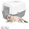 Paluplus Box Lettiera per Gatti Chiusa, Misura 48x38x32 cm, con coperchio apribile e porta basculante, Toilette gatti con filtro assorbi odori ai carboni attivi -314F (Grigio)