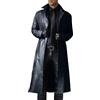 Generic Trench da uomo, cappotto lungo in pelle PU tinta unita, antivento gotico in similpelle, steampunk, soprabito casual con revers, antivento, a bottoni, lungo, per motociclista, per l'inverno, Nero , S