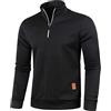 kuiazelit Felpa leggera da uomo con mezza zip, in micropile, con scollo a V, caldo, senza cappuccio, a maniche lunghe, da corsa, calda, con mezza zip, tinta unita, abbigliamento casual, da golf, Nero , L