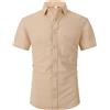 HOTIAN Camicia da uomo, a maniche corte, slim fit, in lino, per il tempo libero, estiva, a maniche corte, Khaki01, M