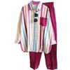 SHINROAD Loose Fit Donne Vestito Casual Camicia Pantaloni Set 2 Pz/set Colore Corrispondenza A Strisce Stampato Tasca Petto Monopetto Maniche Lunghe, Rosso rosato, XL
