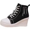 MODSGUE Sneaker da donna in tela, con zeppa, scarpe da ginnastica con tacco alto, scarpe basic con plateau per lo sport, il tempo libero, Nero , 45