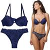 JADEA Coordinato Intimo Donna Completo Reggiseno Push-up e Brasiliano 4677 (Blu, 4/L/46)