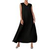 Generico Abito Donna Estivo Elegante con Scollo a V e Spacchi Laterali Gonna Lunga Senza Maniche per Occasioni Speciali e Tempo Libero Comodo e Raffinato (Black, XL)