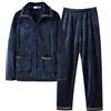 KBOPLEMQ Pigiama da uomo invernale lungo e caldo in flanella, set completo con camicia a maniche lunghe e pantaloni da notte, biancheria da notte in due pezzi con tasche, O blu scuro, L