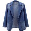 AIGOUT Giacche di jeans da donna UK formale elasticizzato vintage lavaggio cappotto manica lunga giacca con un bottone con tasche giacca di jeans fidanzato casual autunno jeans blazer capispalla, Blu, 3XL
