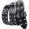 XINCXIN Cintura,Cintura da Donna Uomo Moda, Cinture con Borchie Argento a Due File Punk Rock Gotico in Vera Pelle con Fibbia - Larghezza 2,8 cm (Color : Black, Size : 110cm/waist:36~38)