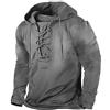 Generisch Felpa con cappuccio da uomo, oversize, sottile, vintage, a maniche lunghe, con lacci, effetto usato, retro distressed, maglia a maniche lunghe, con cappuccio, comoda e casual streetwear