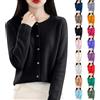 Generic Cardigan da donna, elegante, a maniche lunghe, maglione elasticizzato, con bottoni, tinta unita, per il tempo libero, morbido, per adolescenti, ragazze, Celeste., S