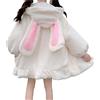 NIUVOO Kawaii Lolita Coniglio Cappotti Con Cappuccio Carino Soffici Orecchie Di Coniglio Goth Vestito Moda Bunny Ragazze Giacca Gonna Outwear Top Autunno Inverno, Nero , M