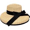 DIVINA Italian Design Cappello Beatrice in Paglia, Tesa Larga con Fiocco, Beige/Navy/Nero - 25020 (IT, Testo, Taglia Unica, Black Band)