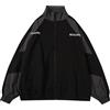 Generisch Giacca a vento giapponese streetwear oversize Hip Hop Patchwork Giacca a vento unisex per coppie, maglione festivo da donna, Nero , XXL