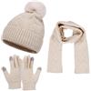XOUSAEKM Set da 3 pezzi con cappello, sciarpa e guanti invernali, per donne e uomini, in morbido pile foderato in maglia, caldo berretto con pompon, sciarpa lunga, guanti termici touchscreen, set 3 in