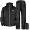 RUITOTP Tuta Antipioggia per Uomo e Donna Giacca Impermeabile e Pantaloni Set Completo Pesante con Cappuccio e Custodia Antivento Leggero Traspirante Nero