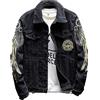 Sanykongy Uomo Trendy Wings Ricamo Jean Giacca In Pile O Sfoderato Slim Denim Cappotto Nero Rosso, Nero sfoderato, XXXXL