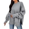 Generic Felpe oversize per le donne maglioni con spacco laterale maglione a maniche lunghe da donna top girocollo fori per i pollici pullover larghi con spacco laterale maglione top plus size, Bianco 1, M