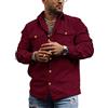 Chahuer Giacca da Uomo in Velluto a Coste Casual retrò Cargo Pocket Decorazione Button Down Camicia a Maniche Lunghe in Velluto a Coste Rosso Vino L