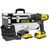 Stanley KIT: Trapano a percussione V20 Li-Ion 18V SFMCD711 + Set da 50 pezzi con 2 batterie Li-Ion 2Ah, caricatore 2A e cassetta degli attrezzi in metallo con cassetto, multicolore