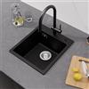 CECIPA Lavello da cucina in granito nero, 40 x 45 cm, set piccolo con 2 fori per rubinetto, lavandino rettangolare, moderno lavello in granito