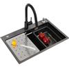CECIPA Lavello Cucina Nero (Antracite) con Rubinetto Allungabile Nero, 70x45 cm Lavandino Cucina 1 Vasca con Dispenser Sapone, Lavabo Cucina con Vasca Mobile e Tagliere