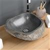 Wohnfreuden Lavabo da 40 cm in pietra naturale, pietra di fiume grigia, lavabo da appoggio in pietra grezza