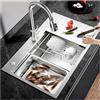 AIVANOTO Lavello Da Cucina Grande Argento, Lavello Da Bar Per Cucina Ad Alta Resistenza, Con Set Di Scarico Completo, Lavello Da Cucina In Acciaio Inox 304 A Una Vasca(B,85x50x22cm)