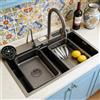 KOOGIMDDR 75x45cm Lavello In Acciao Inox Da Appoggio Nanorivestito, Lavello da cascata nero, lavello a cascata cucina multifunzionale, con Rubinetto Estraibile, rondella a tazza, e vari accessor