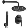 Inbagno Kit doccia ad incasso nero opaco con soffione 30 cm, braccio 35 cm, doccino con flessibile e miscelatore a 2 vie - Design Flat
