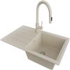 PRIMAGRAN Lavandino da Cucina Tutto Beige 70x44cm, Lavello in Granito a 1 vasca + Rubinetto 40x20cm + Set di accessori, Lavabo da Cucina Incasso al Mobile 45cm - Copenhagen Easy S060