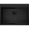 PRIMAGRAN Lavello Angolare Tutto Nero 68x50cm, Lavandino in Granito a 1 vasca + Set di accessori, Lavabo da Cucina Incasso al Mobile 70cm - Oslo Top S481