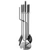ADGO Set da Camino per Caminetto Grill 5 pezzi: Supporto, Poker, Spatola, Spazzola, Pinze, Acciaio Inossidabile Forgiato Metallo Moderno, Colore Argento Nero