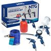 NTG Set di accessori per utensili ad aria compressa, 5 pezzi, tubo a spirale, pistola a pressione per pneumatici con manometro, pistola a spruzzo di colore con tazza di flusso, pistola per pulizia con