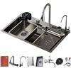 Lynpia Lavello Da Cucina A Vasca Singola, Lavello Da Cucina A Cascata Raindance, Drenaggio Della Manopola, Sciacquone In Vetro, Display Della Temperatura A LED, Con Filtro Di Scarico E Accessori (S : 80x46x
