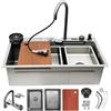 KOOGIMDDR 80x45cm Lavello A Cascata Multifunzionale Da 13 Pezzi Set Lavello Da Cucina In Acciaio Inossidabile Con Rubinetto Estraibile Con Display Digitale Postazione Di Lavoro A Vasca Singola