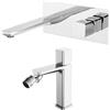 Inbagno Set di rubinetti lavabo a muro e bidet in ottone cromato con manopola senza leva, piletta universale click clack in acciaio per bidet, LOTUS