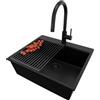 PRIMAGRAN Lavandino da Cucina Tutto Nero 58x50cm, Lavello in Granito a 1 vasca + Rubinetto 40x20cm + Set di accessori, Lavabo da Cucina Incasso al Mobile 60cm - Oslo Top S385