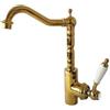 Generico Rubinetto Cucina Antico a Canna Alta in Ottone Oro, Miscelatore Monocomando con Maniglia Bianca, Girevole a 360°, Stile Retrò Vintage per Lavello Cucina - Altezza 33cm