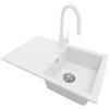 PRIMAGRAN Lavandino da Cucina Bianco 78x50cm, Lavello in Granito a 1 vasca + Rubinetto 40x20cm + Set di accessori, Lavabo da Cucina Incasso al Mobile 45cm - Milano S079