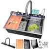 Aipunlus Lavandino Cucina 75x45cm, Lavello Multifunzione Cucina, Lavello in Acciaio Inox, Lavello da Cucina 1 Vasca, Lavello da Incasso con Rubinetto Estraibile e Vari Accessori (Nero, 75x45cm)