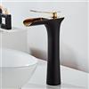 ANWEALTH Rubinetto Bagno Miscelatore Lavabo Miscelatore per Lavello Cascata Nero+Oro Rubinetto da Bagnos Miscelatore Monoforo per Lavabo Alto da Bagno