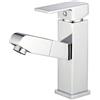 LAKKOAKOAA Rubinetto Lavabo Rubinetto Bagno Con Doccetta Estraibile, Stile Moderno Ottone Monocomando Miscelatore Bagno, Miscelatore Lavabo, Cromo, Argento