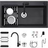 Romyqpipy Lavello Cucina Acciaio Inox Da Appoggio con Dispenser Sapone E Cestello Scarico, Lavello A Incasso con Miscelatore per Acqua Fredda E Calda E Gruppo Di Scarico, Facile Da Installare, Nero
