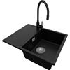 PRIMAGRAN Lavandino da Cucina Nero 62x50cm, Lavello in Granito a 1 vasca + Rubinetto 40x38cm + Set di accessori, Lavabo da Cucina Incasso al Mobile 45cm - Ibiza S021