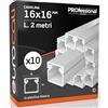 Eurocali Canalina Passacavi 16x16 mm in plastica bianca con coperchio Lunghezza 2 metri - Pacco da 10 Canaline (20m)