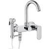 XJTNLB Rubinetto Cucina a Muro con Doccetta Estraibile Cromo Miscelatore Lavello Cucina Rubinetto a Parete Girevole a 360 °Multifunzione Rubinetti da Muro