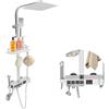 Zoobotanica Set completo di sistema doccia con termostato, incl. display LED, set di rubinetteria con doccia a pioggia da 20x 20 cm, doccetta a mano, ugello aggiuntivo e miscelatore, 4 tipi di getto, set doccia