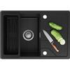 CECIPA Lavandino Nero 65 x 45 cm, Lavello da Cucina in Granito con Cestello, Lavello da Cucina con Installazione Reversibile, Incluso Sifone e Gruppo di Scarico e Trabocco