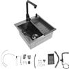 Zoobotanica Lavello nero 45 x 45 cm, lavello da cucina in acciaio inox, con rubinetto estraibile, scolapiatti e dispenser di sapone