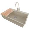 PRIMAGRAN Lavandino da Cucina Beige 78x50cm, Lavello in Granito a 1 vasca + Rubinetto 32x20cm + Set di accessori, Lavabo da Cucina Incasso al Mobile 80cm - Riga S445